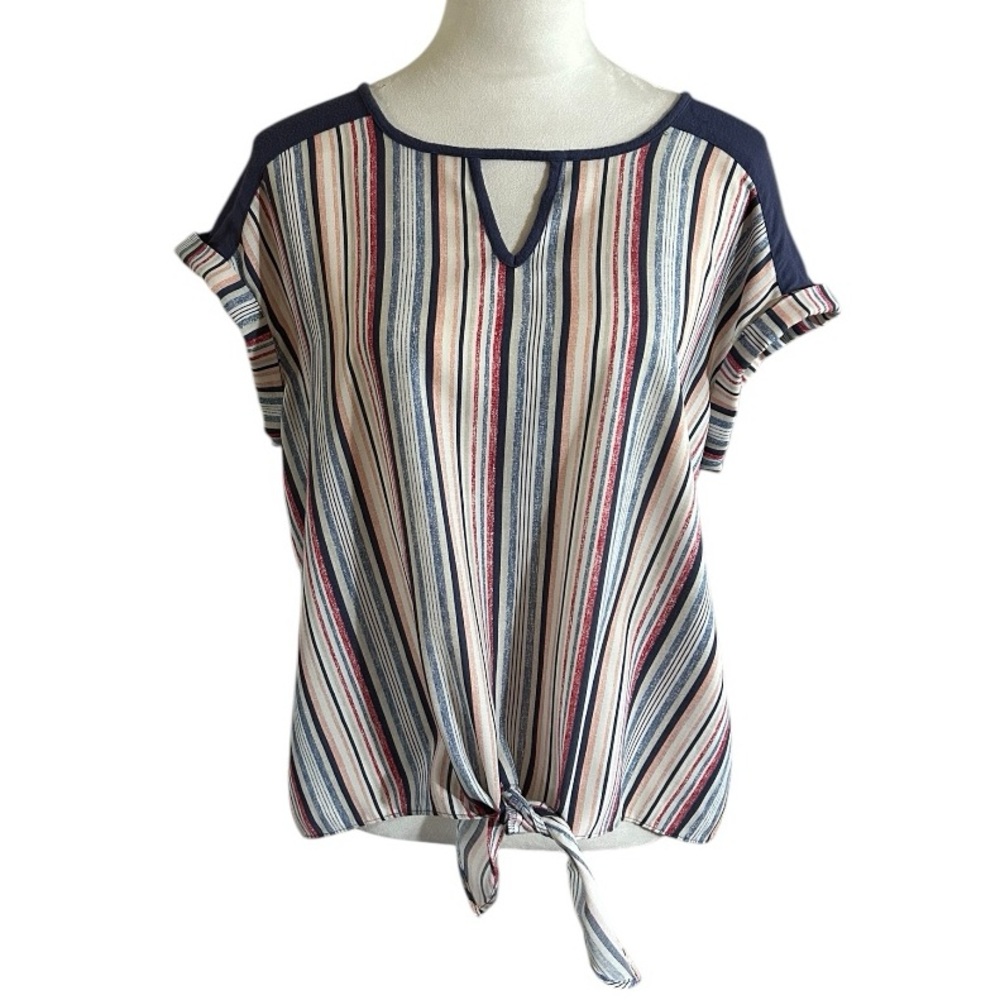 Fortune & Ivy Striped Tie-Front Top